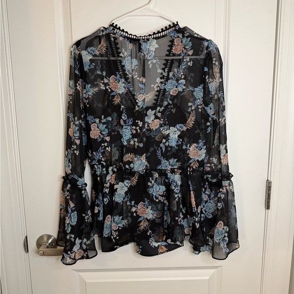White House Black Market Sheer Floral Blouse - Picture 8 of 9